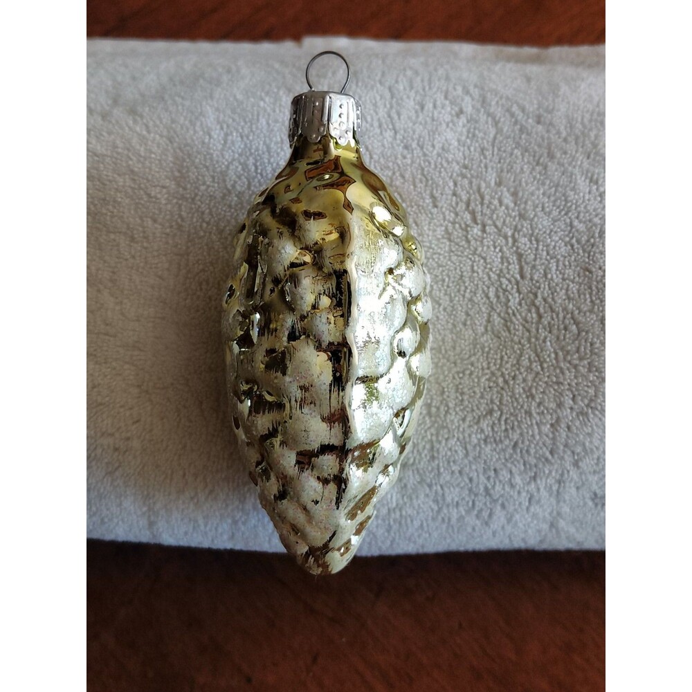 Vintage Blown Glass Pinecone Christmas Ornament Gold Mica 3.5" - Picture 2 of 10